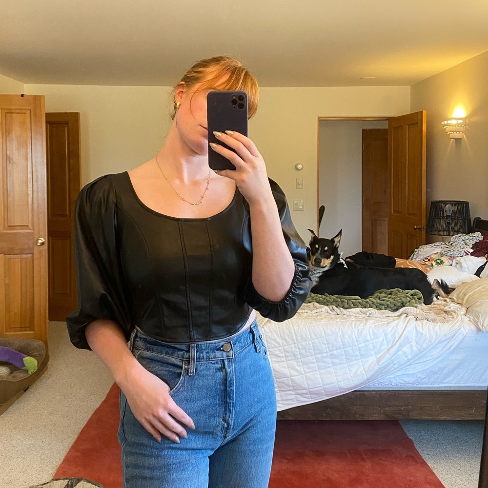 TopShop puffy sleeve corset style crop top